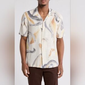 JASON WU ABSTRACT CAMP SHIRT. LINEN BLEND.  SIZE LARGE.